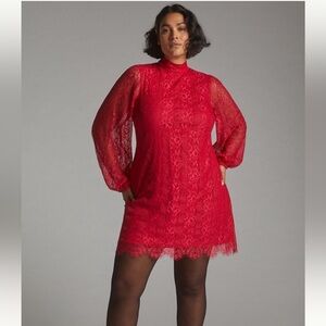 Maeve Anthropologie Plus Size Open-Back Lace Mini Dress, Berry Red, 22W, NWT
